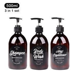 3 in 1 Set Bathroom Soap Dispenser 500ml Shampoo Body Wash Hair Conditioner Bottle Plastic Storage Press Pump Sub bottle 211222