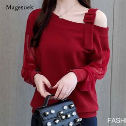 Autumn Women Fashion Long Sleeve Blouses Sexy Off Shoulder Solid Pullover Shirt Skew Collar Clothing Female 1224 40 210518