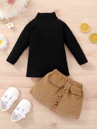 Baby High Neck Raglan Sleeve Tee & Corduroy Skirt SHE