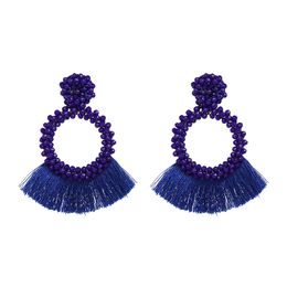 Fashion Ethnic Charm Cotton Tassel Fringe Earrings Women Crystal Dangle Drop Earrings Wedding Jewellery