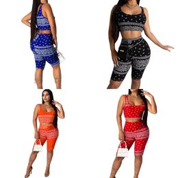 CM.YAYA women summer bandana print mini tank tops shorts jogger pants suit sport two piece set matching set outfits X0428