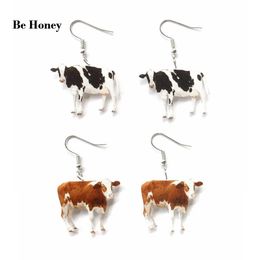 Dangle & Chandelier Trendy Farm Animal Black White And Yellow Colour Cattle Cow Print Acrylic Charm Earrings For Women Funny Fashion Jewellery