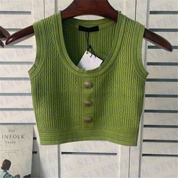 Sleeveless Women Knits T Shirts Tees Fashion Designer Ladies Tshirt Sexy Halter Vest With Silver Button