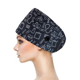 Beanie/Skull Caps Fashion Unisex Daily Print Working Cap With Buttons And Elastic Band For Mask Stretchy Ribbon Tie Hats Chef Hat