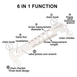 Bike Chain Checker 6 in 1 MTB Bike Bicycle Stainless Steel Wear Loss Indicator Checker Measurement Ruler Repair Tool