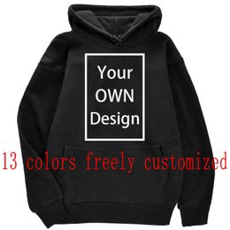 Your OWN Design Brand /Picture Custom Men Women DIY Hoodies Sweatshirt Casual Hoody Clothing 13 Color Loose Fashion New 2021 Y211118