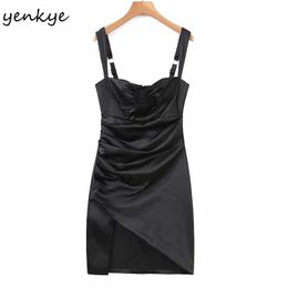 Romantic Women Side Slits Club Party Sexy Dress Female Draped Asymmetric Slim Robe Summer Night Out Vestido 210430