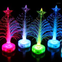 Christmas Decorations Colored Fiber Optic LED Light-up Mini Tree With Top Star Battery Powered CNT 66