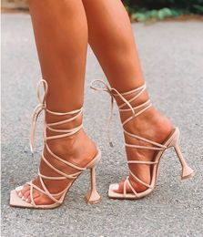 11cm Gladiator Sandals High Heels Shoes Fall Street Look Females Square Head Open Toe Clip-On Strappy shoe