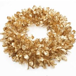 Gold Boxwood Wreath 12/17 Inches Artificial Fall Garland Farmhouse Decoration for Front Door Q0812