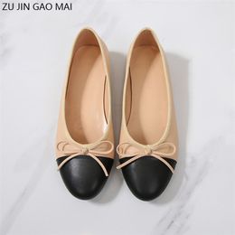 Ballet Bow Shoes Woman Basic Pumps Fashion Two Color Splicing Bow Ballet Work Shoes Classic Tweed Cloth Women Shoes Pump 210408