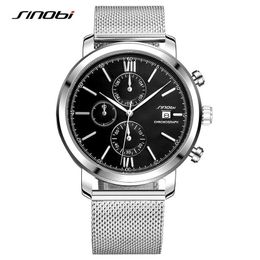 Sinobi Top Men's Watches Sports Chronograph Wrist Watches with Week Display Date Full Steel Top Brand Luxury Relogio Masculino Q0524