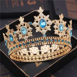 Flower Bridal Tiaras and Crowns Crystal Royal Queen King Crown Wedding Hair Jewellery Circle Diadem Bride Head Accessories X0726