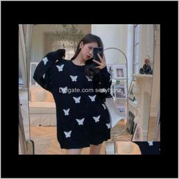 Clothing Apparel Drop Delivery 2021 Butterfly Print Pullover Sweater Womens Autumn Style Korean Wild Loose Knit Sweaters 2D5Jf