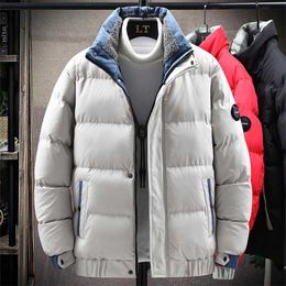 Stand Collar Men's Winter Jacket Warm Parka Coat Thick Cotton Padded Puffer Jackets Casual Thermal Parkas 5XL 211214