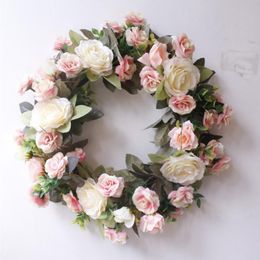 Decorative Flowers & Wreaths Pink And White Silk Hawaii Party Wall Door Hanging Artificial Wreath Wedding Decoration Floral Garland