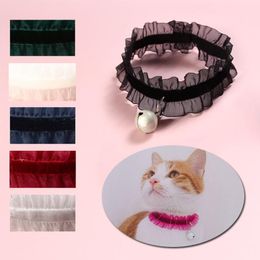 Cat Collars & Leads Elasticity Velvet Lace Pets Collar With Bell Adjustable Ruffles Cute Dog Neck Ring Pet Supply Accessories
