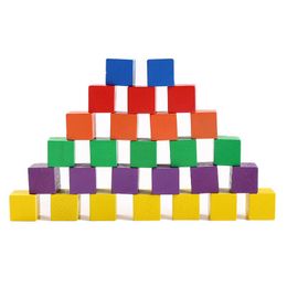 50Pcs / Lot 3 X3CM Many Colors Wooden Cubes Building Stacked Square Wood Toys