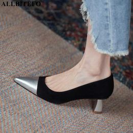 ALLBITEFO size 33-42 stiletto mixed Colours silver heel genuine leather women heels shoes fashion sexy high heel shoes high heels 210611