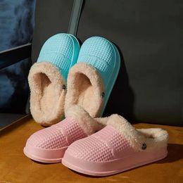 Winter Women's Slippers EVA Men Mules Coral Fleece Warm Clogs Croco Sandals Lovers Shoes Waterproof Slippers for Women 2024 Fleece Family Women Shoes