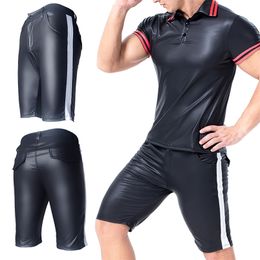 Men PU Leather Shorts Casual Sweatpants Tight Slim Fitness Clothing Bodybuilding Male Plus Size Trunk S-XXL 210716