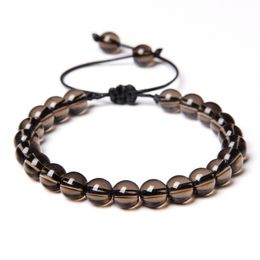 Natural Stone beads Braided Bracelets Black crystal quartz stones Rope Adjustable Woven Bracelet