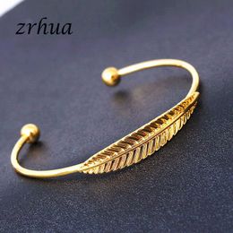 Luxury Gold Silver Color Leaf Hand Chain Bracelets For Women Twisted Bangle & Men Mujer Wedding Jewelry