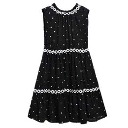 PERHAPS U Black White O Neck Sleeveless Tank Short Mini Dress Lace Hook Flower Polka Dot Dress Women Summer Female D1377 210529