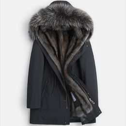 Men's Leather & Faux Winter Real Fur Coat Men Parka Natural Mink Liner Jacket Raccoon Collar Mens Jackets Parkas 2021 KJ3498