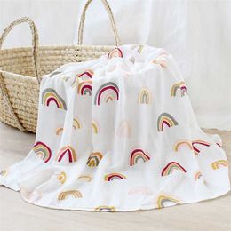 Bamboo Cotton Soft Baby Swaddle Muslin Wrap Rainbow Infant Bedding born Blankets Gauze Bath Towel 211105