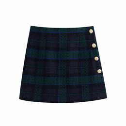 Women Plaid Green Thin Fashion Skirt Female Spring Summer Small Fragrance Wooled Mini Skirts For Suits Office Lady Outwear 210521