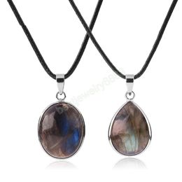 Natural Crystal Labradorite Necklace for Women Healing Blue Spectrolite Stone Water Drop Pendant Gift for Halloween