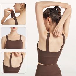 Lu Ai Brown Sports Bra Women's Shockproof Running Gathers And Shapes Fitness Anti-sagging Sexy Beautiful Back Yoga Clothes Outfit