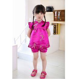 blue Floral baby girls clothes suits fashion Children Clothing set Baby Summer outfits Jumpers Pant Suit Qipao 210413