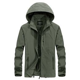 Plus Size 5XL Men's Waterproof Breathable Jacket Spring Autumn Thin Casual Overcoat Army Tactical Windbreaker Coats 211214