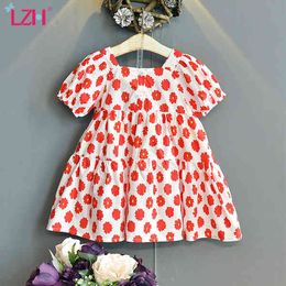 LZH Dress 2021 Elegant Baby Girls Clothing Flower Print Children's Dress Puff Sleeve Clothes For Kid Summer Dress 2-3-4-5-6 Year Q0716