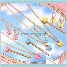 Earrings Jewelryearrings & Necklace Bynouck 3Pcs/Set Multicolor Acrylic Butterfly Jewelry Sets For Women Gifts Pendant Hairpin Fashion Bijou