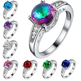 8 Colors AAA Zircon 100% 925 Sterling Silver Ring With Multicolor Oval Rings For Women Gift Wedding Accessories