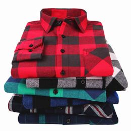 100% Cotton Flannel Men's Plaid Casual Shirt, Regular-fit Long-sleeved Button-down Collar Shirt, Spring Autumn Male Social Shirt 210410