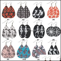 Dangle & Chandelier Earrings Jewelry Halloween Punk Double Sided Leather For Women Skeleton Hyperbolic Drop Earring Party Fashion Gift Deliv