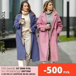 wool blend coat womens long jacket 50% Korean ladies outwear covered button 210421