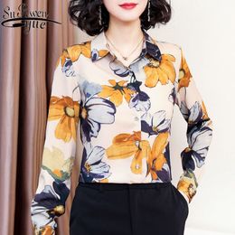 Blusas mujer de moda OL chiffon blouse women button Floral Square Collar plus size tops 3XL ladies korean 8111 50 210427