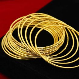 1pcs Pure Gold Colour Bracelet for Women Wedding Engagement Jewellery Pulseras Mujer Sand Gold Bangles Femme Birthday Party Gifts Q0717