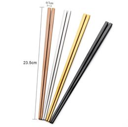 High Grade 304 Stainless Steel Square Chopsticks China Dinnerware Gold Black Silver Colour Kitchen Tableware SN5837