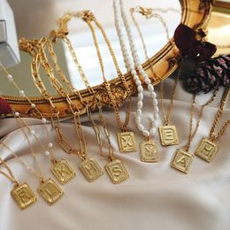 Pendant Necklaces DasCus Square Alphabet Rectangle Medallion Initial Letter Necklace Jewelry For Women 2021 Year Gift