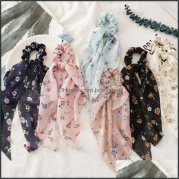 Pony Tails Jewellery Jewelryins Ribbon Scrunchie Headband Floral Scrunchy Elastic Bands Rubber Ties Women Ponytail Holder Summer Hair Aessorie