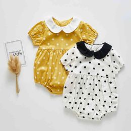 Baby Boys Girls Jumpsuits Summer Wave Point Clothes Shorts Sleeved Cotton 0-3Yrs Girl 210429