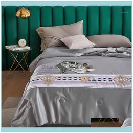Comforters Sets Bedding Supplies Textiles Home & Garden Style Senior Solid Colour Summer Quilt Hine Washable Airable Washing Er Thin Blanket