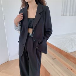 Chic Black Solid Slim Office Lady Blazers Jacket Female OL Brief Outerwear Coats Vintage Women Work Wear 210421