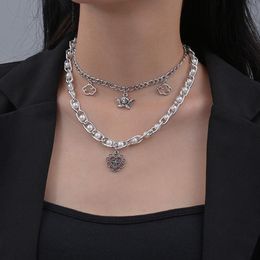 Pendant Necklaces Gothic Imitation Pearl Heart Cross Stainless Steel Double Chain Fashion Women Jewelry